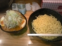 「辛味噌つけ麺+野菜+味玉（味濃目+あつもり+麺硬）」@つけ麺道 たけしの写真