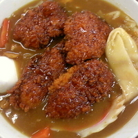 「カレーラーメン（ひもかわ麺・麺硬め）¥550 ソースカツ¥600」@手打ちラーメン 足利麺の写真