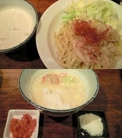 「鶏塩ポタージュつけ麺+リゾット風御飯セット（トマトペースト+チー」@うぜんの写真