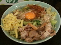 「あえそば250グラム（野菜、アブラ増し、辛め）750円+チーズ5」@麺や あかつきの写真