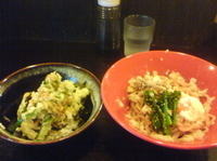 「ジョニーの 春の釜玉麺+春野菜天丼」@麺屋 ジョニー 本店の写真