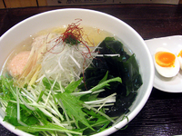 「あら炊き塩らあめん+水菜+ワカメ+味玉子@800+300」@麺屋 海神の写真