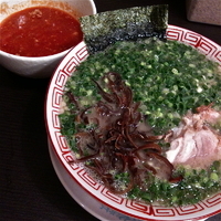 「ねぎらーめん（￥750）豚とまと（￥100）替玉（ハリガネ￥10」@博多長浜らーめん もりやの写真