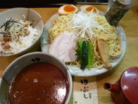 「本家田ぶし味玉つけ麺（大盛り）980円+ネギチャーシュー飯230」@麺処 田ぶし 横浜店の写真