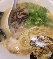 「博多らーめん（かた）630円+ミニチャーシュー丼120円+替え玉」@豚真拉麺 一休 東店の写真