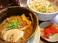 「特濃肉つけ麺（大盛り）+唐辛子（無料トッピング）+チートロご飯」@博多長浜らーめん 楓神の写真