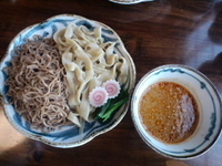 「辛味噌つけ麺合い盛（太麺・夢あさひ）」@拉麺酒房 熊人の写真