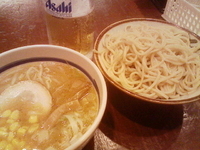 「味噌もりそば（並）+生ビール」@目黒大勝軒の写真