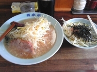 「ネギラーメン 醤油味（650円）麺固め+ネギ（100円）+ネギ丼」@ラーメン青木亭 草加店の写真