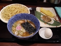 「『つけめん（並）+イカ天+鶏だし五目笹すし+塩味玉（￥600+1」@もっちりつけめん しゃりん 武蔵村山店の写真