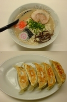 「豚骨ラーメン（メルマガクーポンで￥500）+替え玉+餃子」@らーめん・つけめん 満帆 太田本店の写真