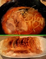 「とうがらしらーめん￥700+焼餃子￥140（半額券使用）+杏仁豆」@品の一の写真