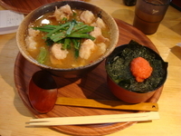 「ホルモンラーメン（味噌）+小明太子ライス」@串焼き BAR 豚兵衛の写真