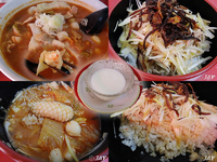 「「海鮮豚キムチ麺（正月特典エビワンタン）」￥800+「ネギ丼」（」@塚越ラーメンの写真