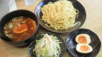 「辛つけ麺・中盛+味玉&野菜」@つけ麺 きくちゃんの写真