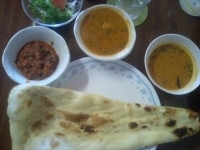 「ランチBセット（キーマカレー、エビカレー、ナン、サラダ、タンドリ」@MASALAの写真