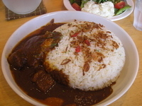 「ハンバーグカレー900円メガ盛り200円ミニサラダ200円」@狭山カレー工房 りとるほっと。の写真