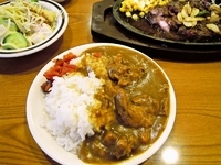 「カレーライス・サラダ・ハラミステーキ1659円（ガーリックトッピ」@ステーキハンバーグ&サラダバー けん 足立谷中店の写真