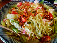 「ぶっかけラー油冷やしそば（ヒスイ麺）（829円）」@こだわりらーめん ゆきむら亭 下館店の写真