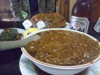 「カレーそば大盛り+半々ライス+ビール」@やよい食堂の写真