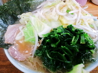 「ラーメン650円+ほうれん草50円+温野菜50円=750円（麺硬」@六角家 羽田店の写真