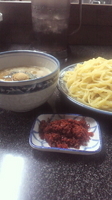 「つけ麺（大盛）+エビ辛味」@縁者の写真