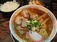 「中華そば（麺大盛り）[680+150円]+餃子3個[100円] 」@紀州和歌山ラーメン まっち棒 溝の口店の写真