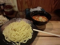 「辛味みそ つけめん（大盛）+野菜」@つけ麺屋 やすべえ 赤坂店の写真