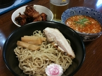 「辛味噌つけめん 750円 +唐揚げ 390円 + 生ビール 38」@めん屋 匠神 新所沢店の写真