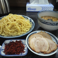 「チャーシューつけ麺（大盛）+エビ辛味」@縁者の写真