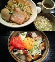 「トリシオツケメン味玉のせ（中盛）+カリカリ豚ごはん塩味」@トリシオブットイメン 井の庄の写真