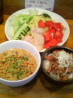 「冷やし棒々鶏つけ麺+ご飯中豚煮込み」@ラーメン 大山家の写真