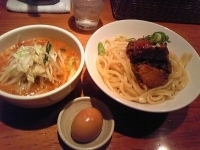 「味噌角煮つけそば（あつもり,大）1350円+味玉100円」@中華そば すずらんの写真