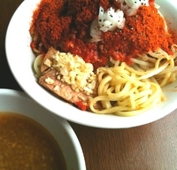 「赤道つけめん550円ヤサイ、ヤクミ、ニンニク多め」@にかいやの写真