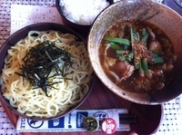 「魚介つけ麺（ホルモン入り・麺1.5倍）+小ライス」@串焼き BAR 豚兵衛の写真