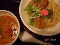 「Ｏｎｅ ｄａｙ 豚鶏魚介の赤いつけそば　ワイルド　800円」@俊麺なが田の写真