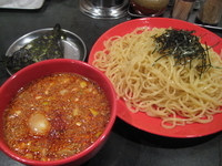 「つけそばセット 大.辛味噌.6倍.ばくだんむすび付 1000円」@廣島つけ麺本舗 ばくだん屋 六本木店の写真