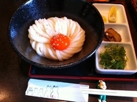 「玉子生醤油うどん」@店仕込うどん 饂飩馳走 春菜の写真