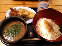 「京都らうめんつけ麺(なす天+とり天+舞茸天)」@京都のおうどん屋さん たなか家の写真