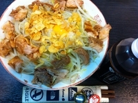 「まぜラーメン並(野菜2倍、ニンニク)+黒烏龍茶」@ダントツラーメン 岡山一番店の写真