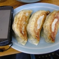 「餃子(3個)270円+ラーメン(ハーフ)」@手押し餃子 手もみラーメン 平塚の写真