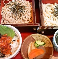 「合い盛り+ミニイクラ丼(714円+399円)」@すぎのや本陣 つくば学園店の写真