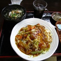 「Aセット（スタミナ冷やし、小丼ネギトロ、サザコーヒー）」@我流食堂の写真