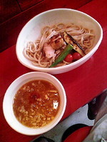 「海老香るつけ麺７５０円+炙り野菜(ｻｰﾋﾞｽ)」@つけ麵専門店 あかむぎの写真
