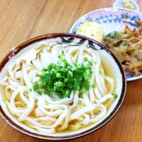 「ひやひやうどん(大)+かき揚げ+温泉たまご」@純手打ち讃岐うどん 綾の写真