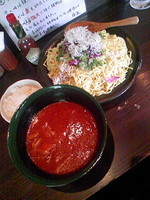 「太陽のナポリタンつけ麺８５０円+多古米半ライス(ｻｰﾋﾞｽ)」@導楽の写真