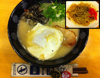 「味噌玉ラーメン(固め)+替玉(固め)※唐し油そば」@とんこつらーめん俺式 目黒店の写真