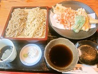 「二色そば（１０５０円）＋活〆穴子の天ぷら＋ごくあら」@芭蕉庵の写真