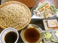 「月山寒晒しそば使用天もり（そば豆腐つき）（１５００円）」@手打蕎麦まいえの写真