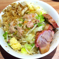 「小ラーメン少なめ（ニンニクアブラ）＋汁なし」@モトミヤの写真